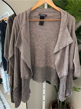 🤍 Draped Neutral Boho Chic Open Knit Hooded Cardigan Sz M | Crea Concept